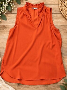 Ruffled V-Neck Sleeveless Camisole - Rust Orange